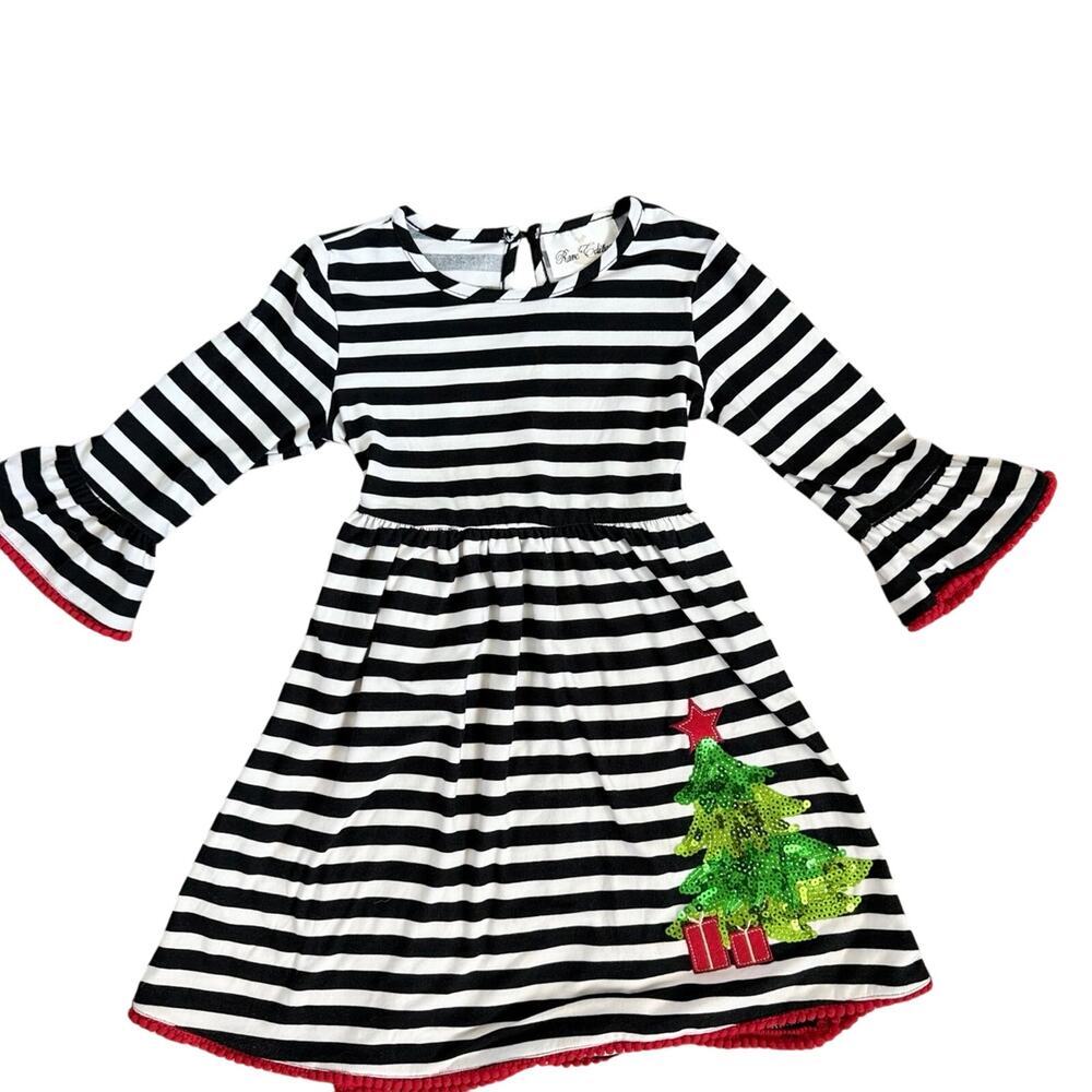 Rare Editions Striped Dress with Sequin Christmas Tree | 4T